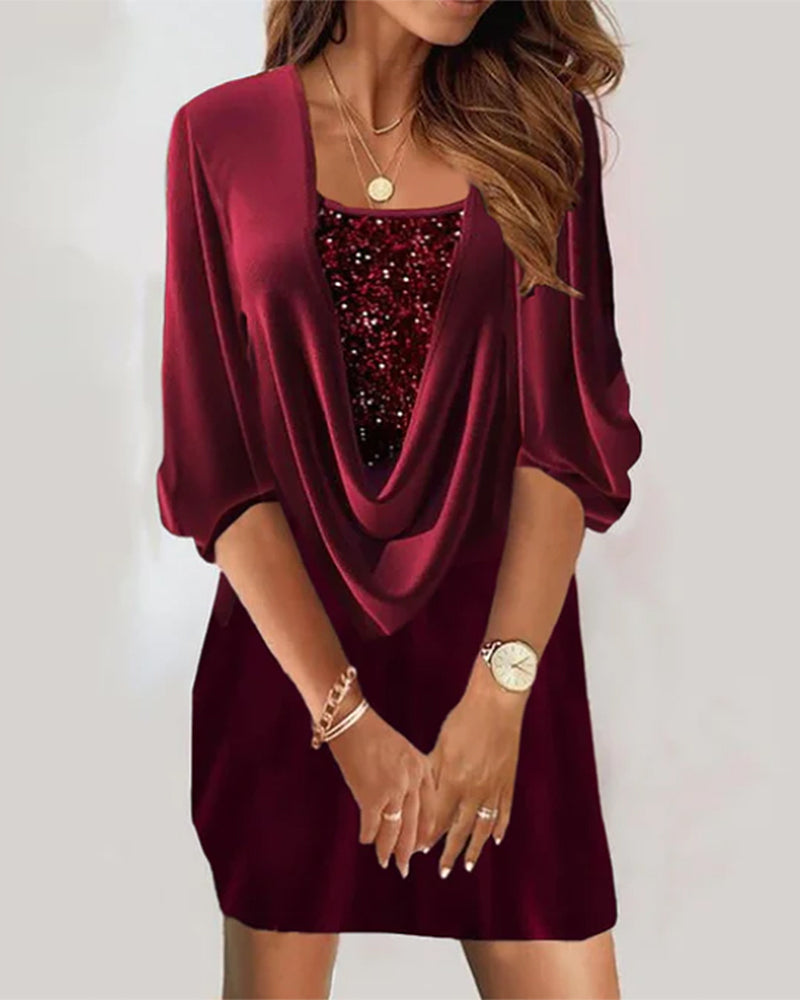 Burgundy sequin dress with 3/4 sleeves