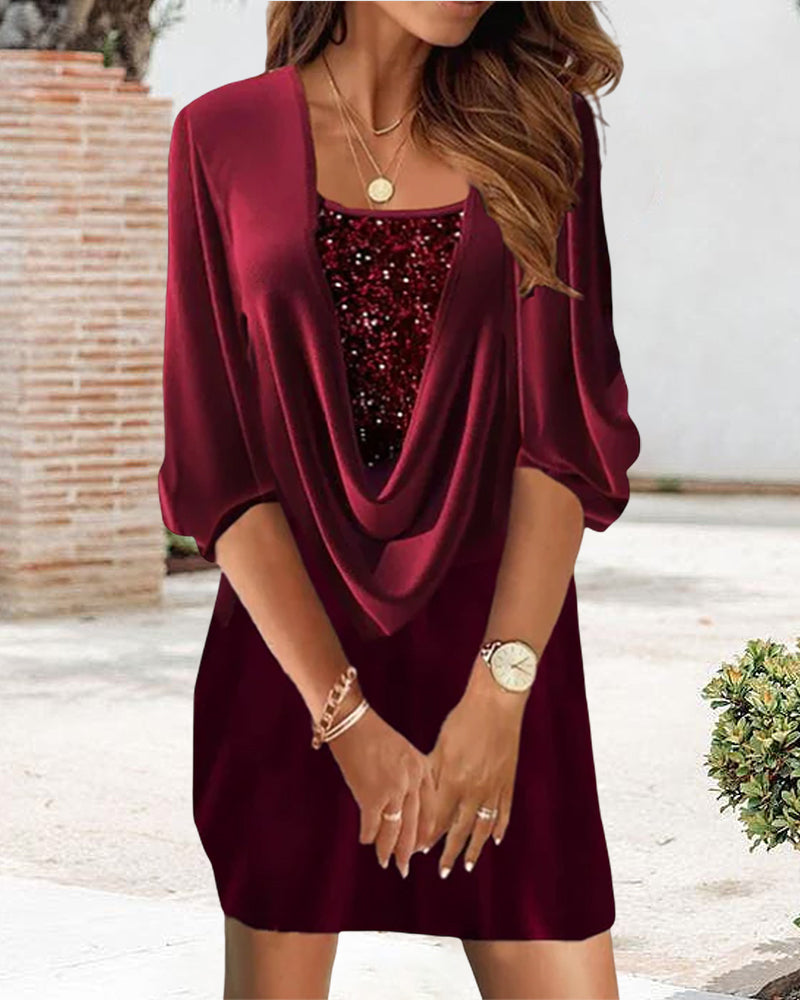 Burgundy sequin dress with 3/4 sleeves