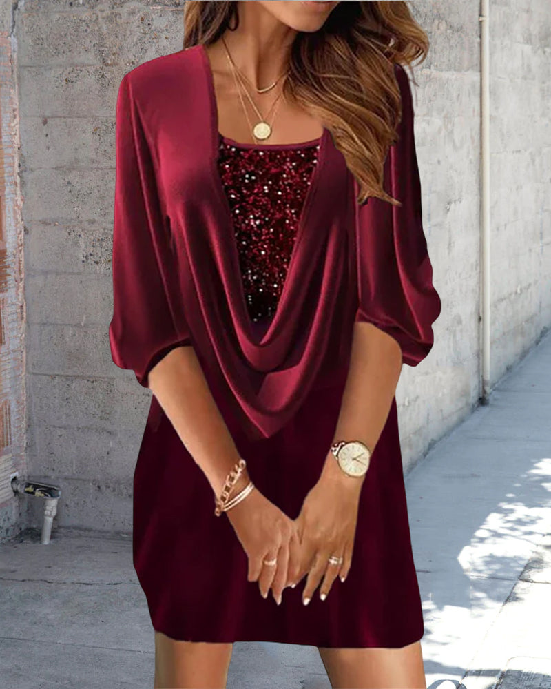 Burgundy sequin dress with 3/4 sleeves