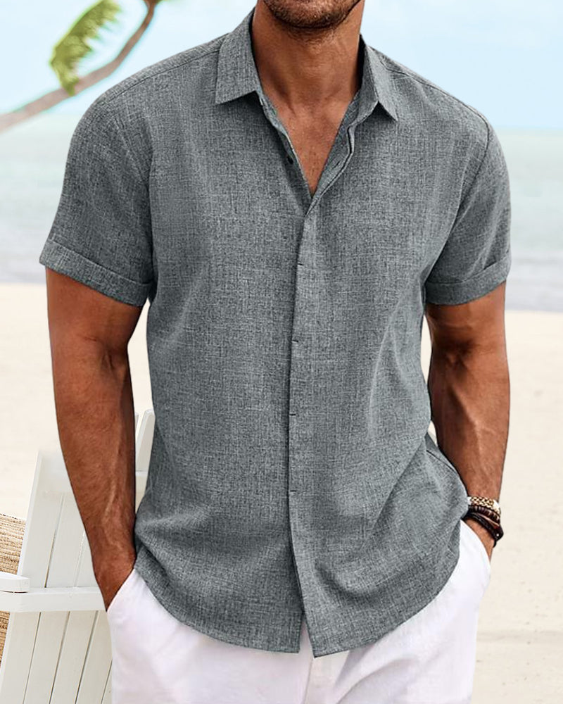 Men's solid color casual short sleeve shirt