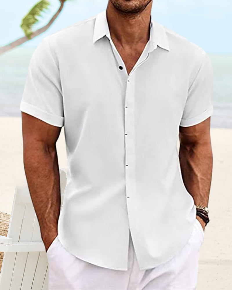 Men's solid color casual short sleeve shirt