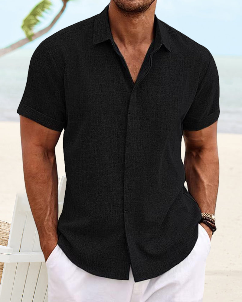 Men's solid color casual short sleeve shirt