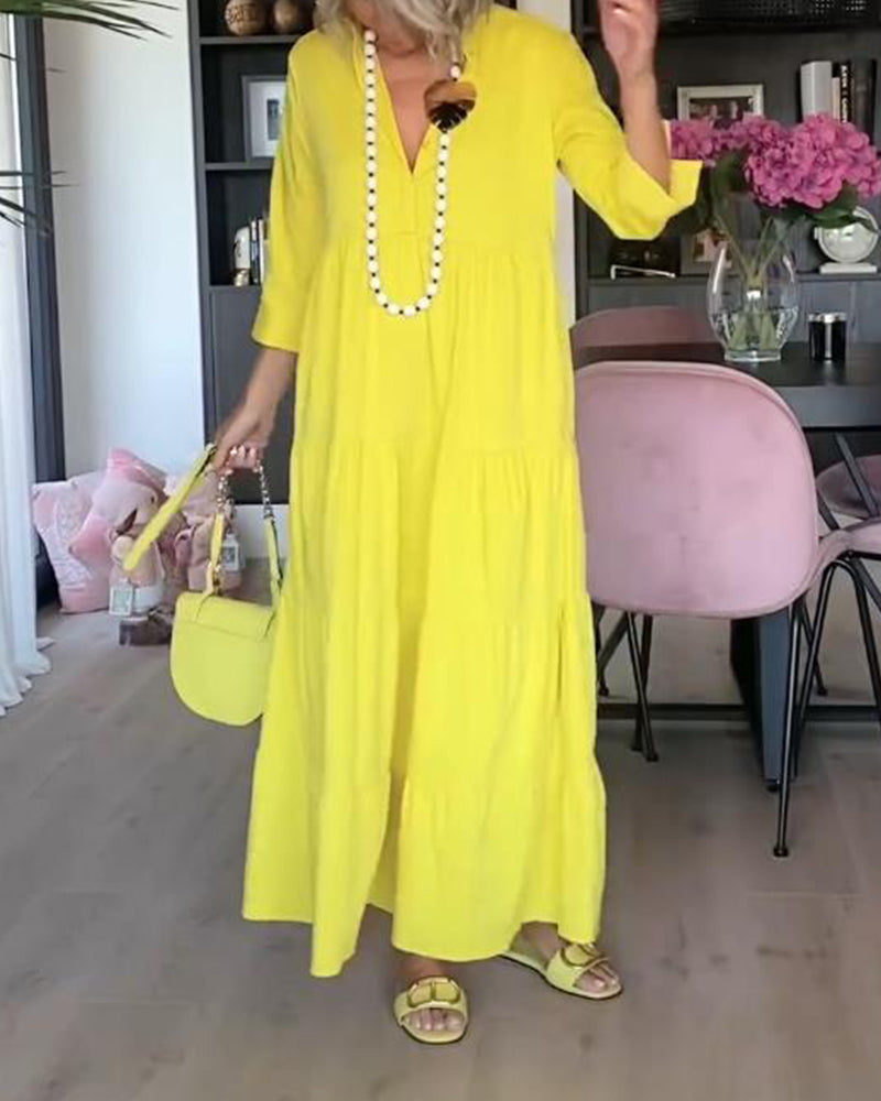 Casual solid color lapel pocket patchwork dress