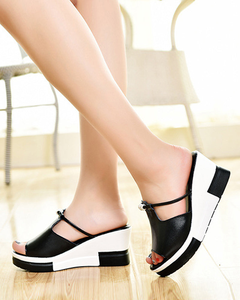 Colorblock Open Toe Wedge Sandals