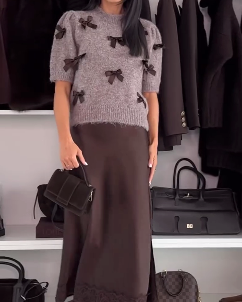 Bow-Decorated Crew-Neck Pullover