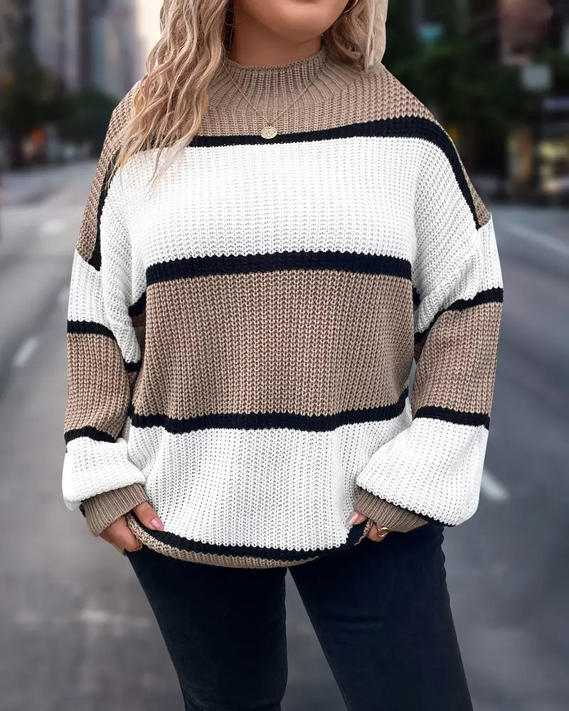 Contrast Striped Drop Shoulder Loose Sweater