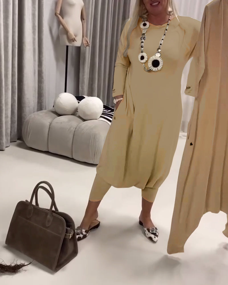 Solid Color Long Sleeve Casual Jumpsuit