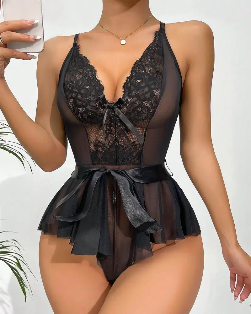 Bow lace sexy one piece