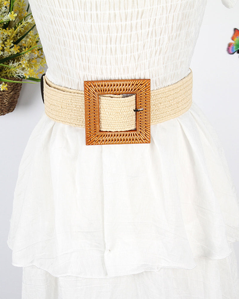 Grass woven ladies elastic belt