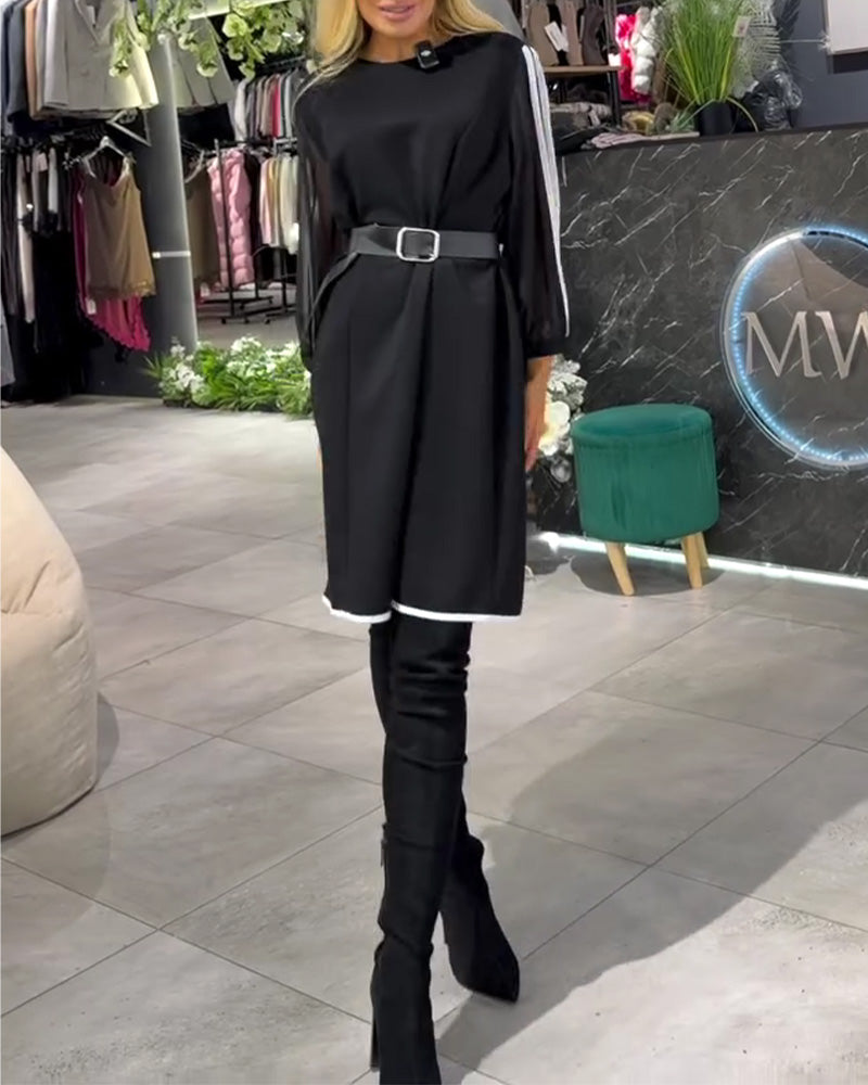 Contrast Color Slimming Straight Dress