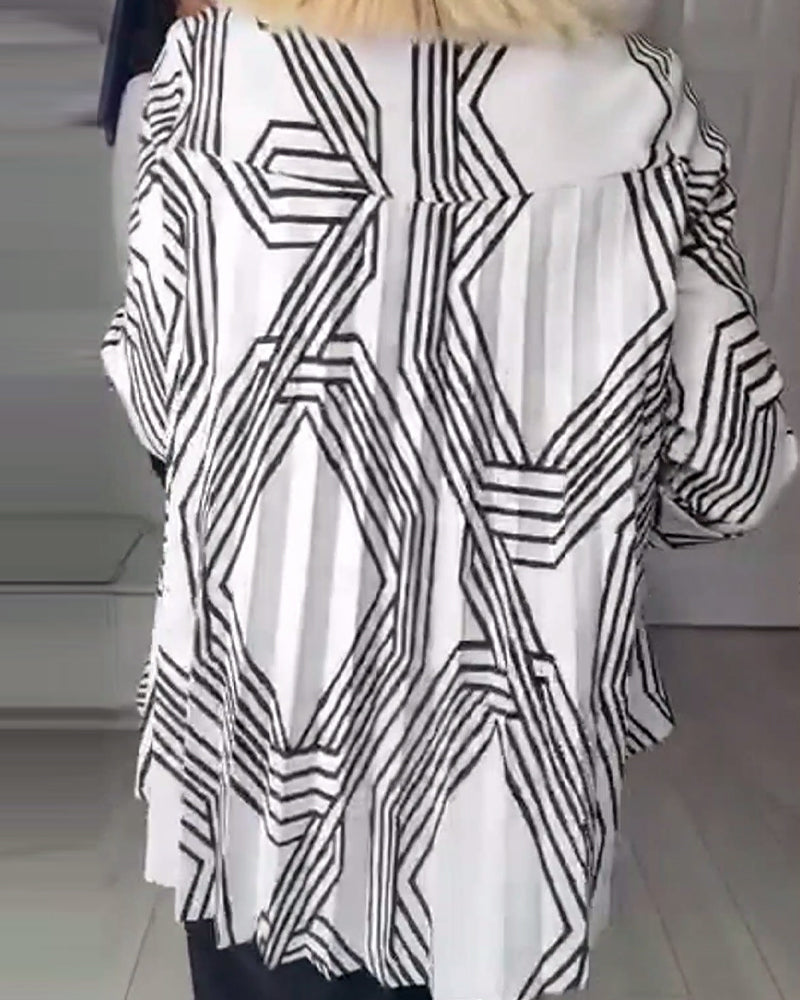 Contrast print pleated casual top