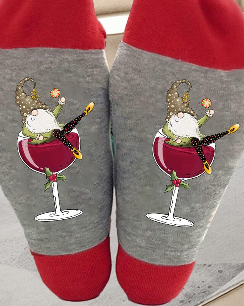 🧦Christmas gnome wine glass unisex crew socks🧦