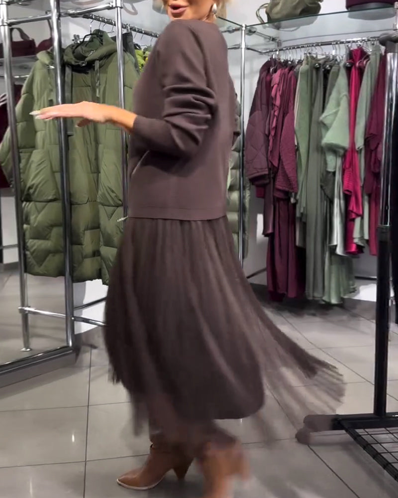 Zippered Stylish Crew Neck Sweater Set