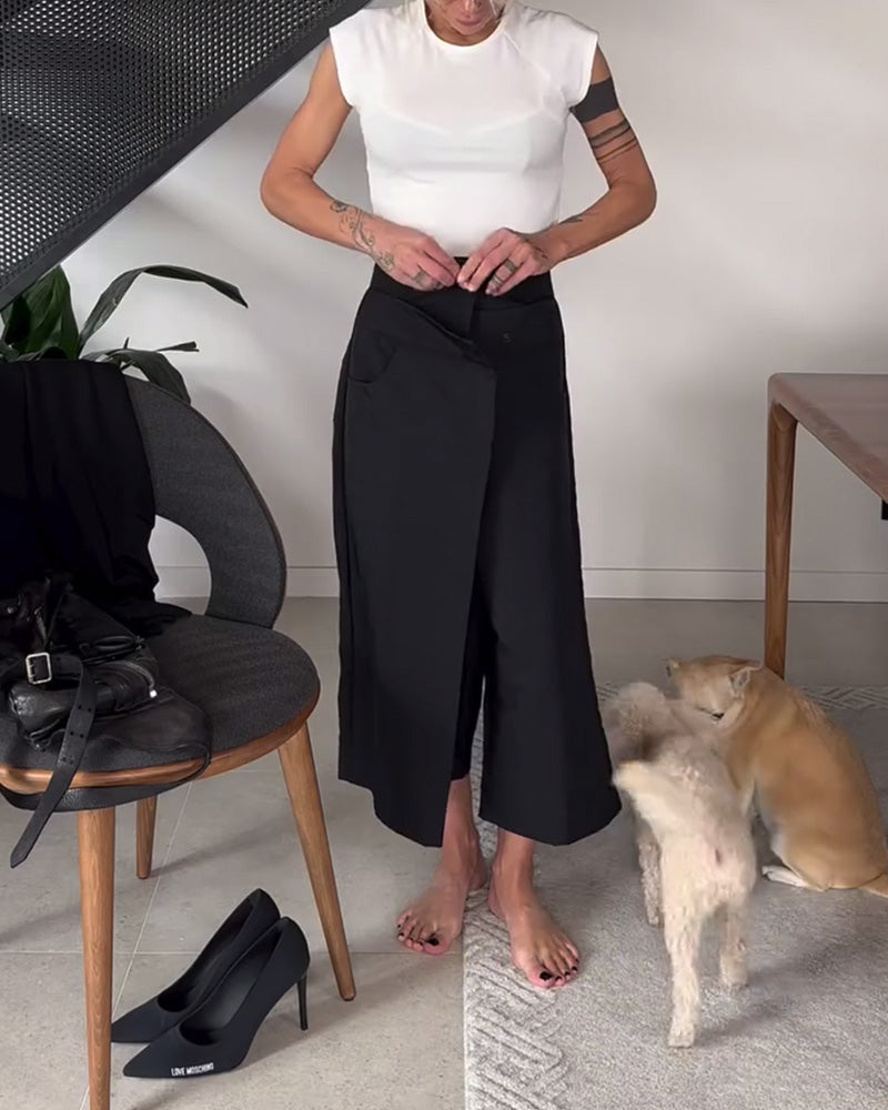 Simple solid color asymmetric casual pants