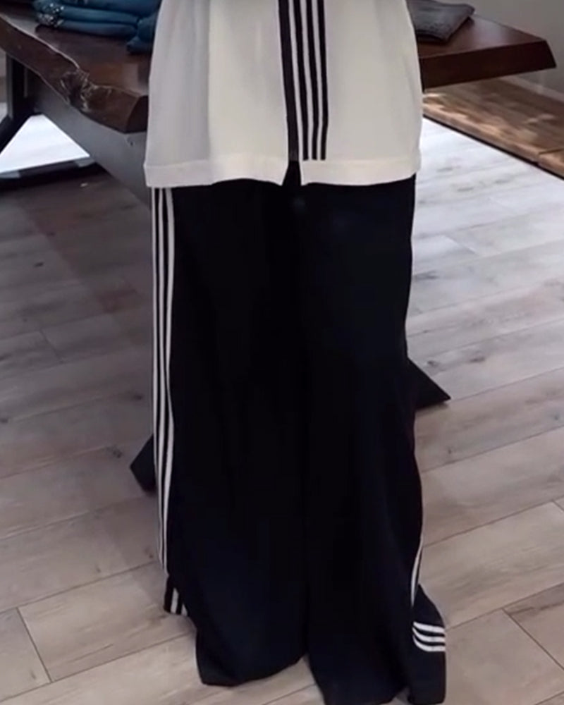 Hooded striped casual two-piece set