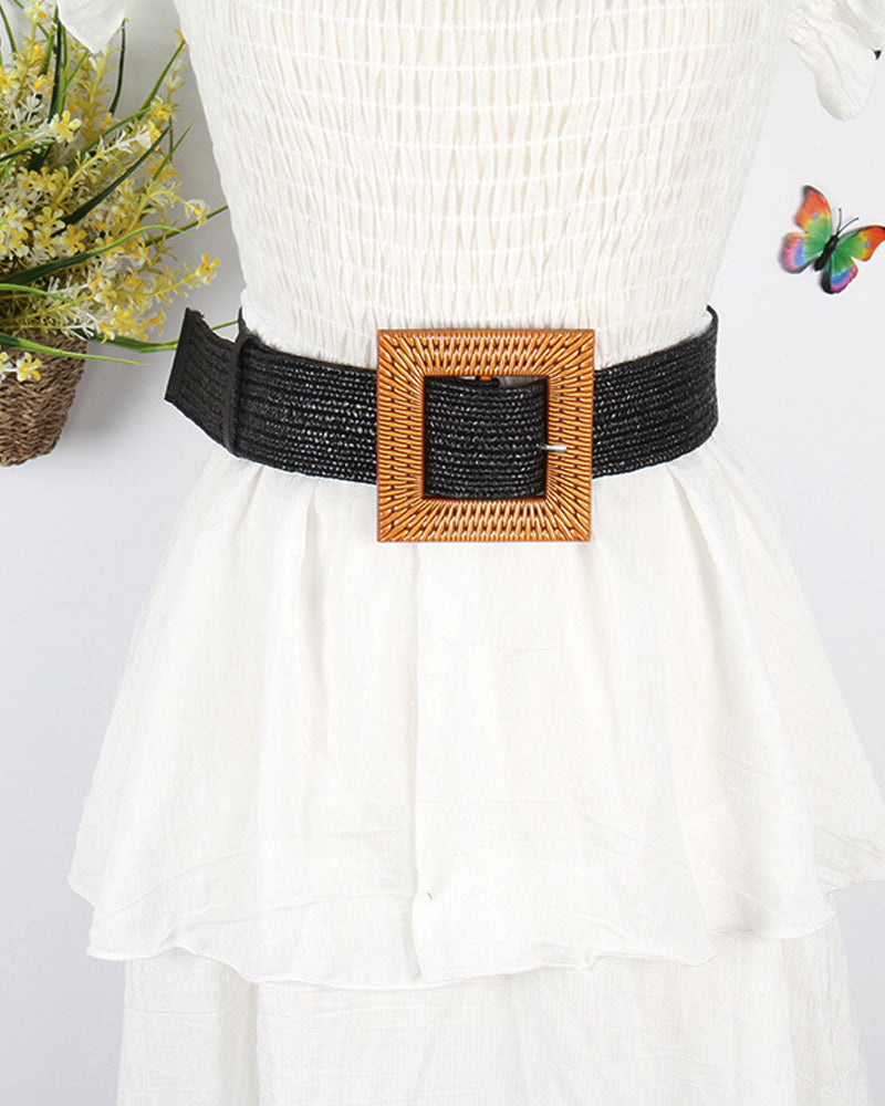 Grass woven ladies elastic belt