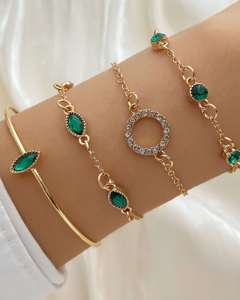 Circle rhombus rhinestone bracelet set of four