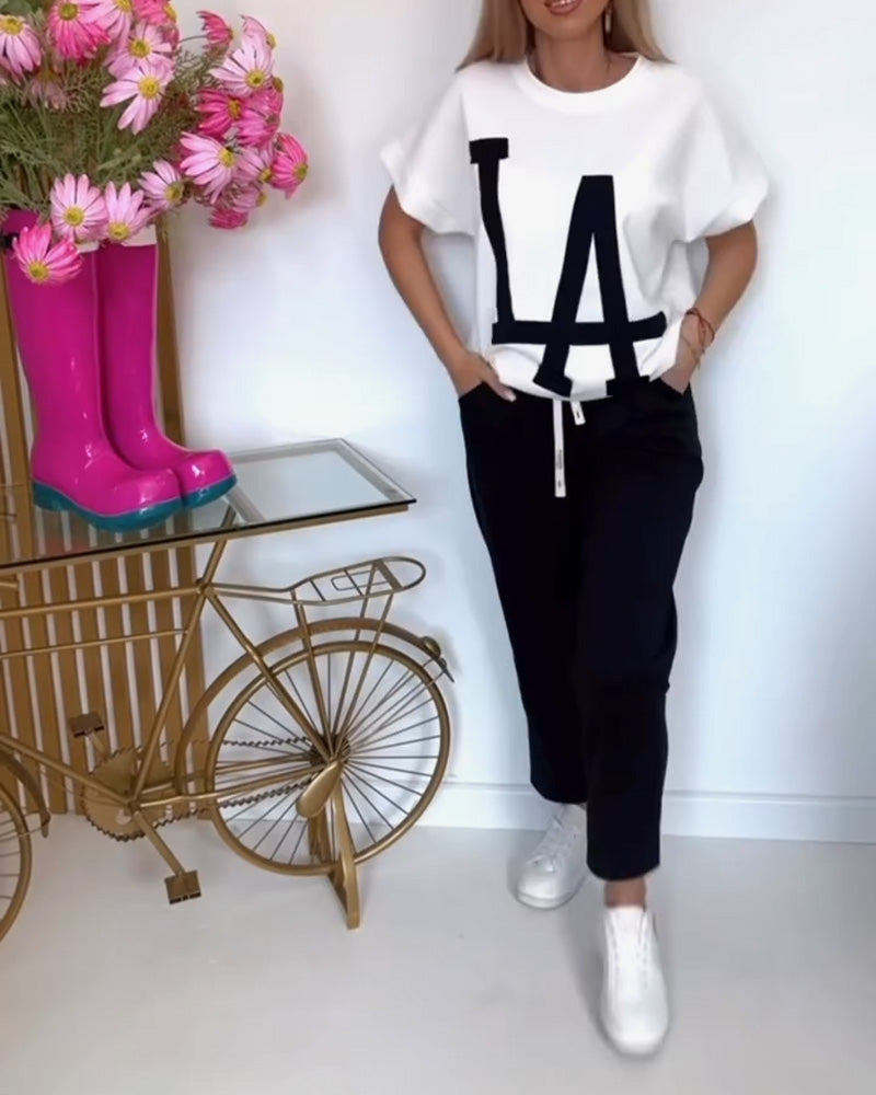 Casual Letter Print Sports Set
