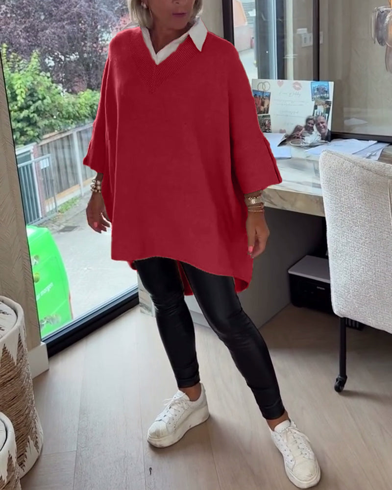 V-Neck Buttoned Asymmetrical Sweater