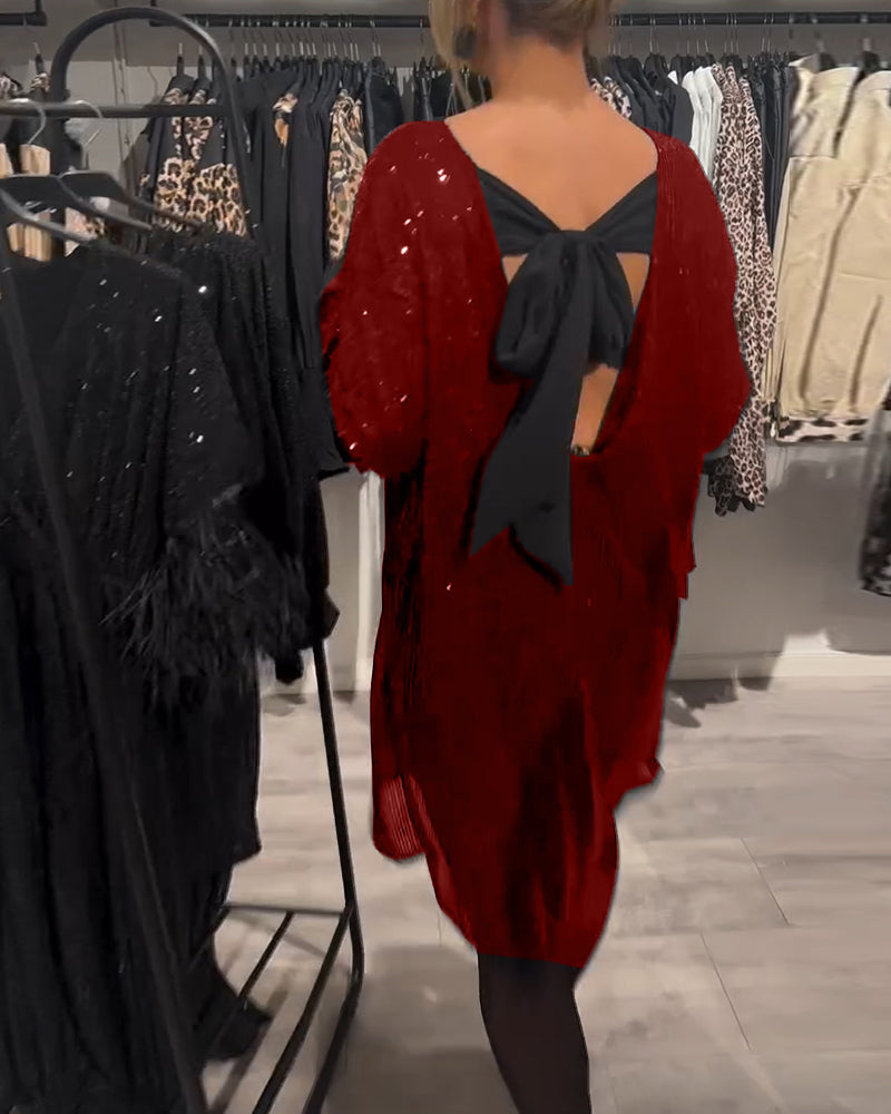 Elegant Backless Strappy Sequin Dress