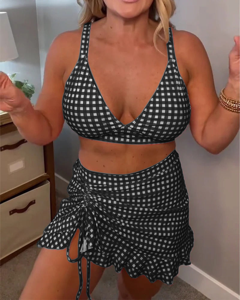 Casual Strap Plaid Print Two-Piece Swimsuit