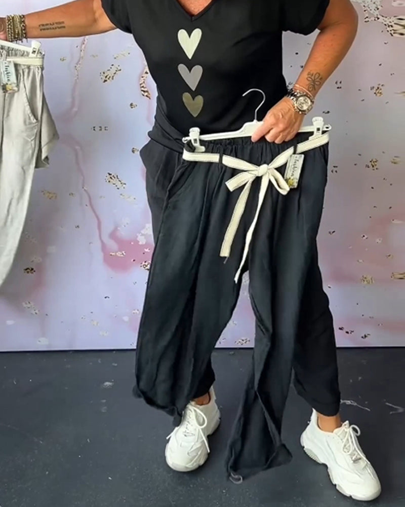 Solid color pocket comfort casual pants