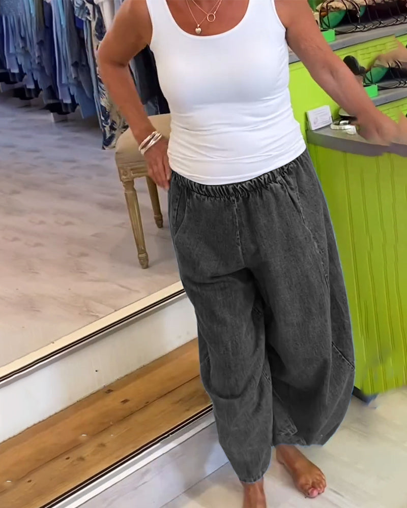 Elastic Waist Casual Jeans