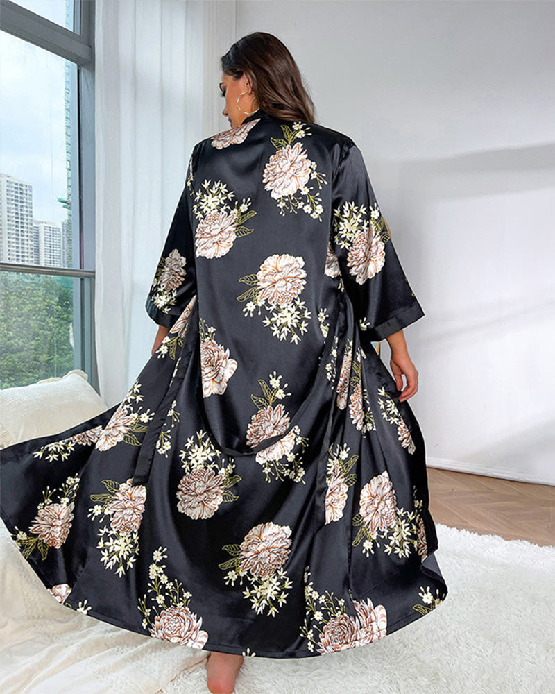 Large size printed imitation silk sexy nightdress