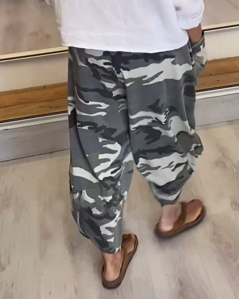 Casual camouflage print pocket pants
