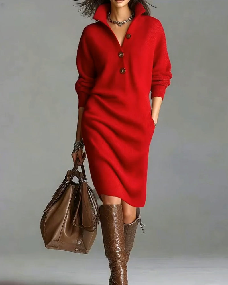 Casual Solid Color Autumn And Winter Sweater Dress
