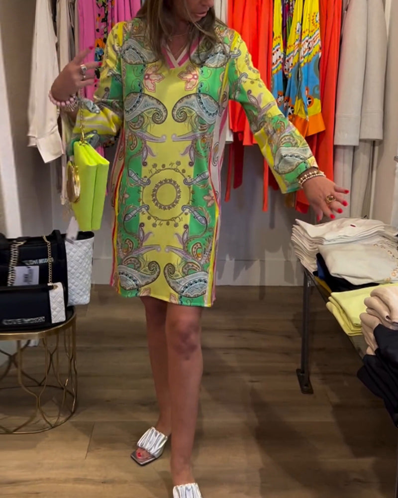 Color block printed loose dress