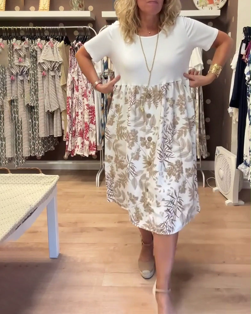 Casual Temperament Printed Round Neck Dress