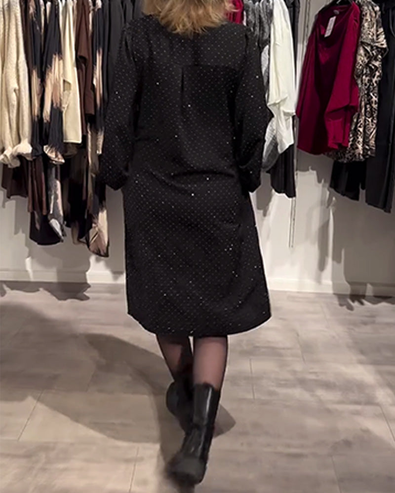 Lantern Sleeve Diamond Print Dress