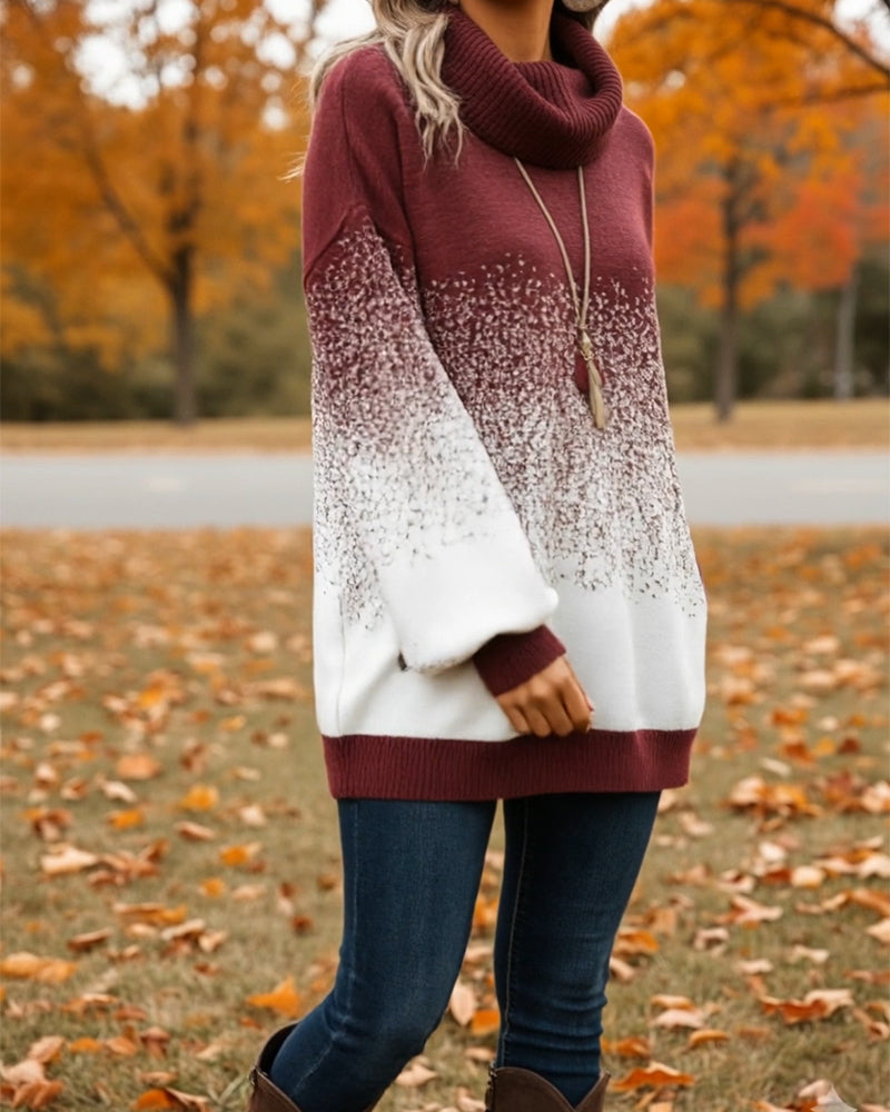 Cowl Neck Gradient Pattern Pullover