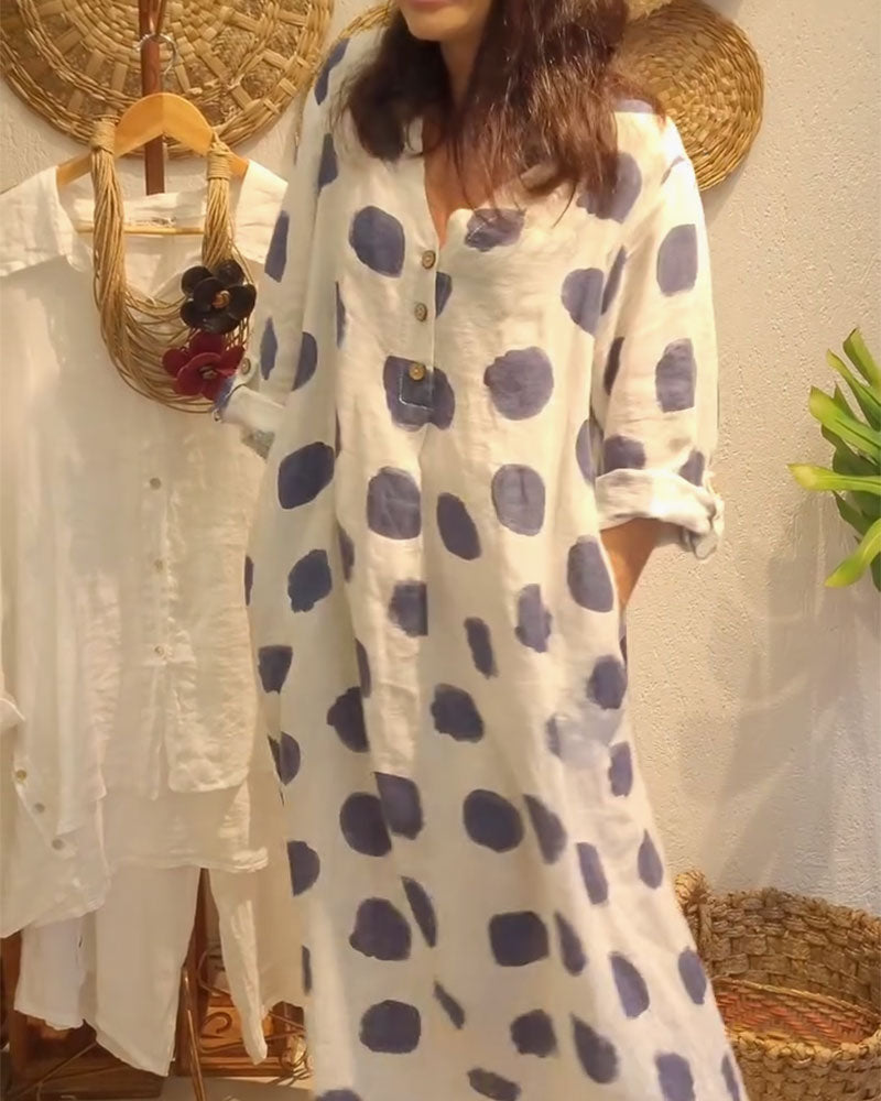 Casual Loose Long Sleeve Polka Dot Dress