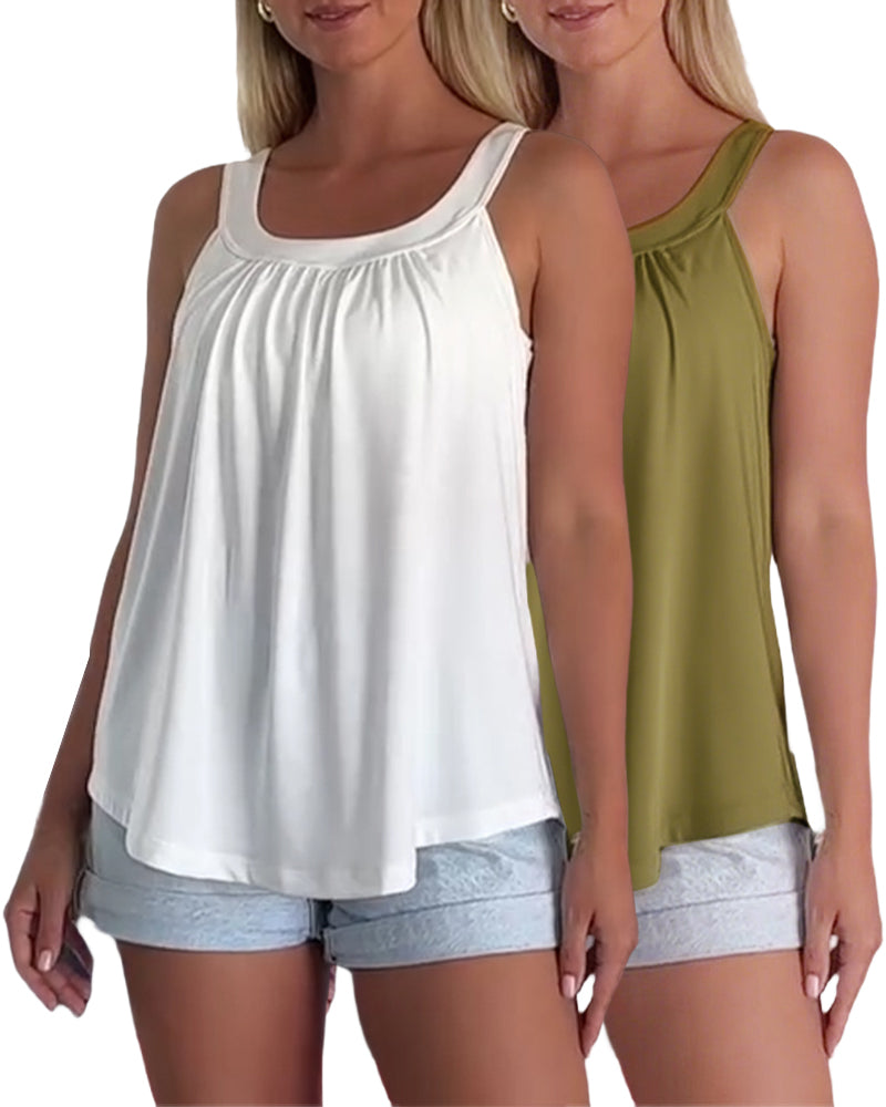 Strapless Pleated Solid Color Tank Top Set