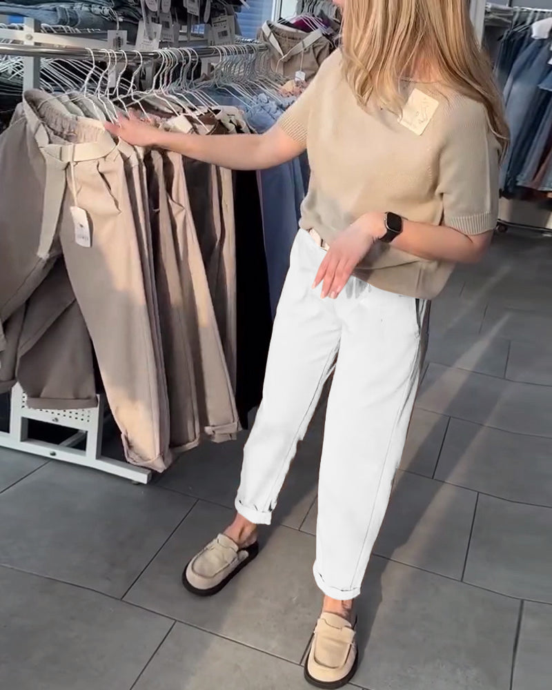 Solid Color Casual Straight Pants