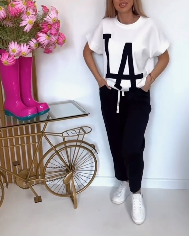 Casual Letter Print Sports Set
