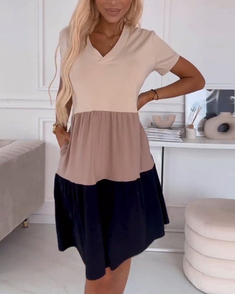 Colorblock short sleeve casual dress