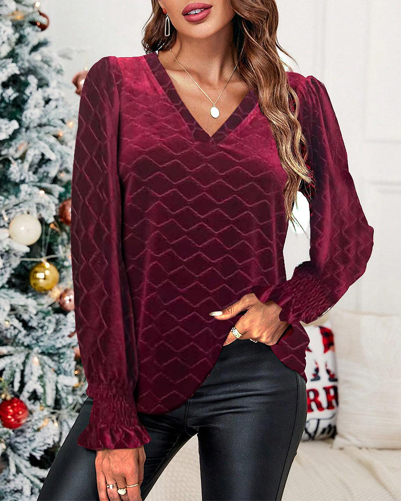 Elegant V Neck Top with Long Sleeve