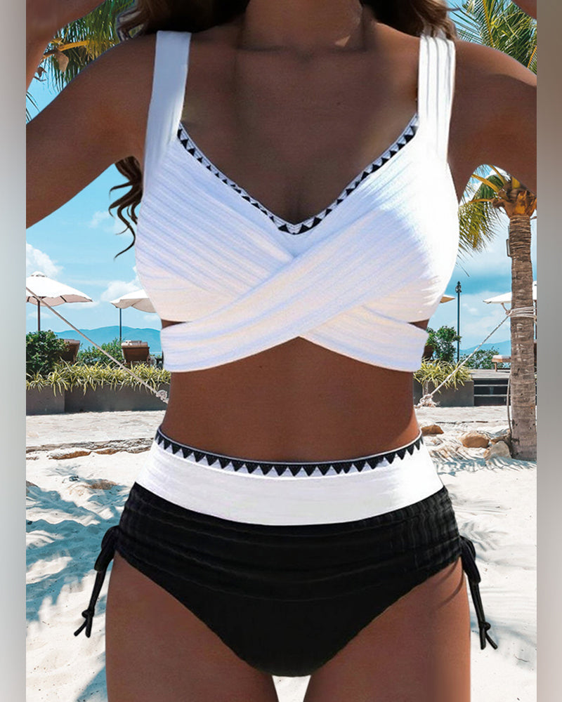 Casual Contrast Color Stitching Two-Piece Bikini