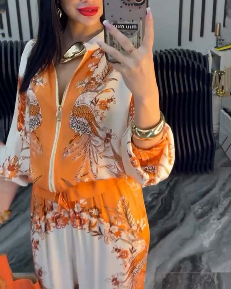 Temperament Stand Collar Zipper Wide Leg Suit