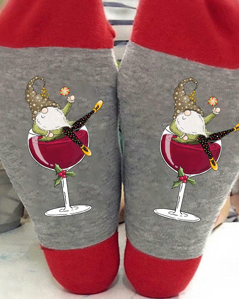 🧦Christmas gnome wine glass unisex crew socks🧦