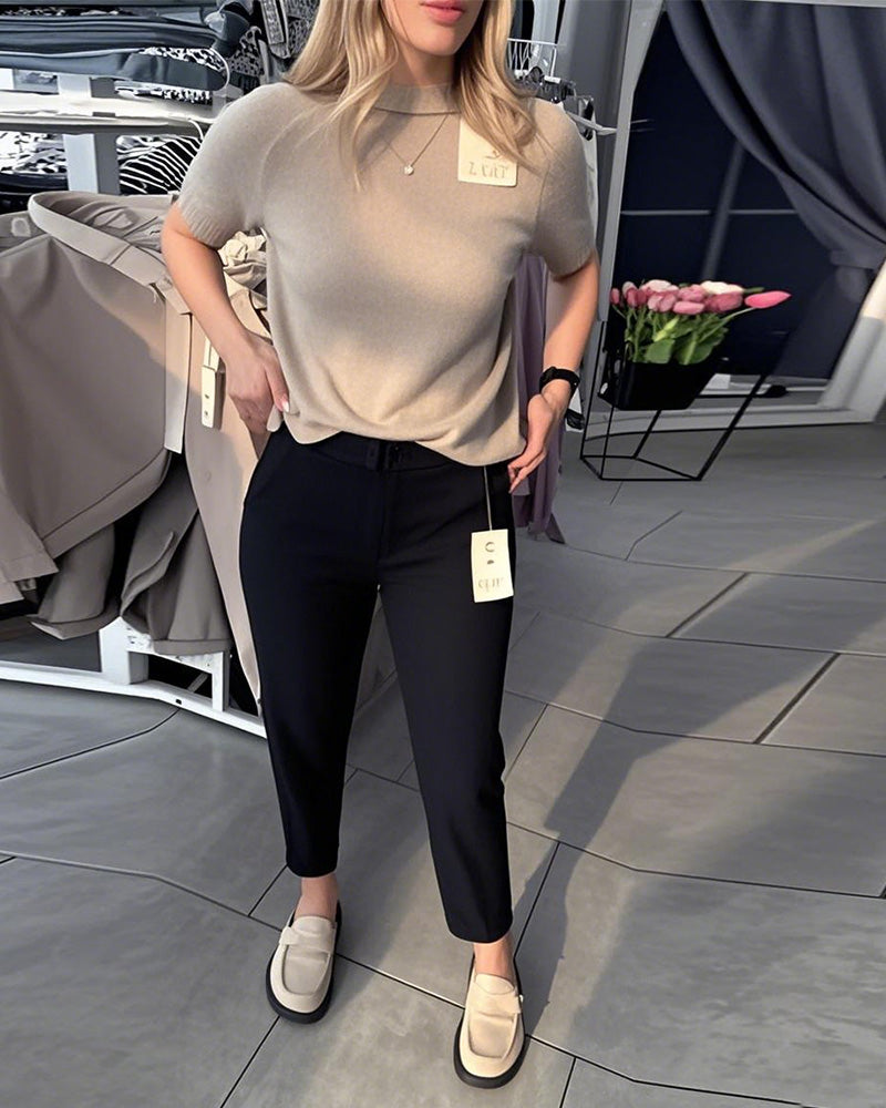 Solid Color Casual Straight Pants