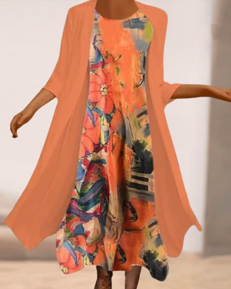 Round Neck floral print two-piece set