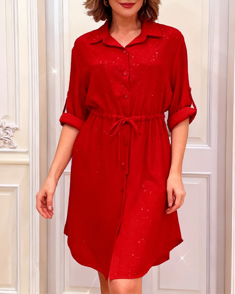 Collared Tie-Waist Shirt Dress