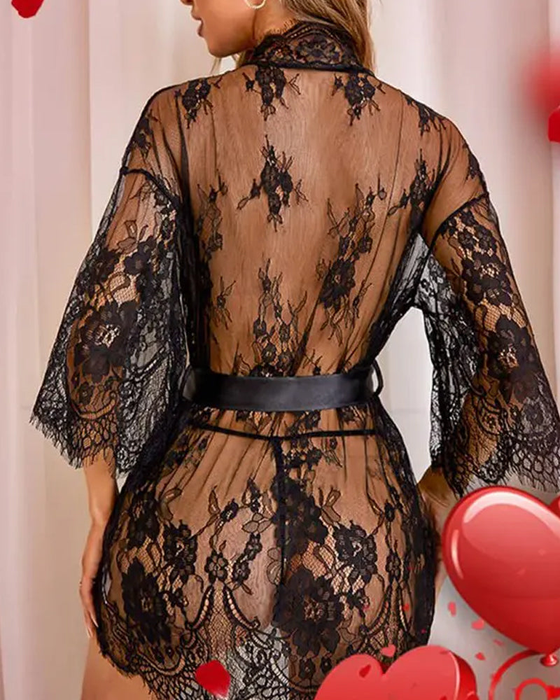 Elegant lace solid color pajamas