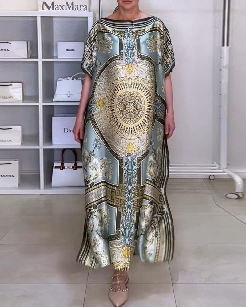 Boho printed slit loose dress