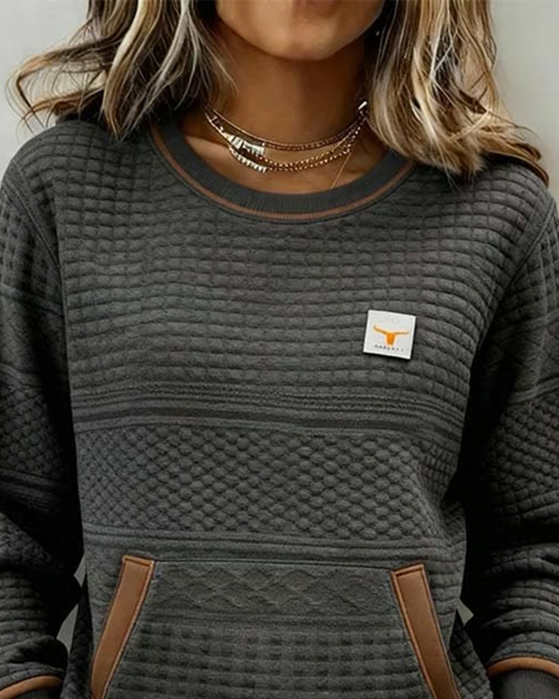 Crew Neck Color-Blocked Sweatshirt