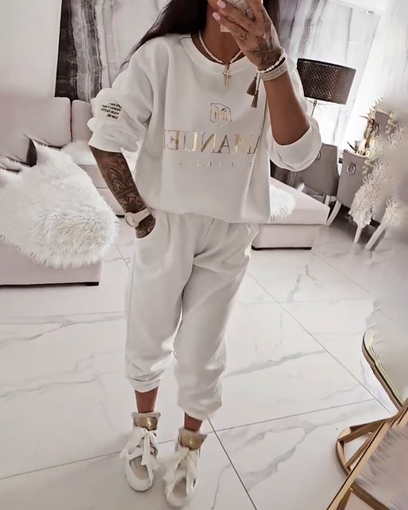 Sporty Casual Printed Two-Piece Set